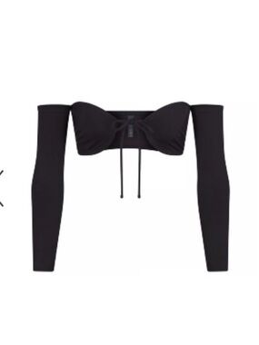 SKIMS Recycled Swim Long Sleeve Bikini Top in Onyx